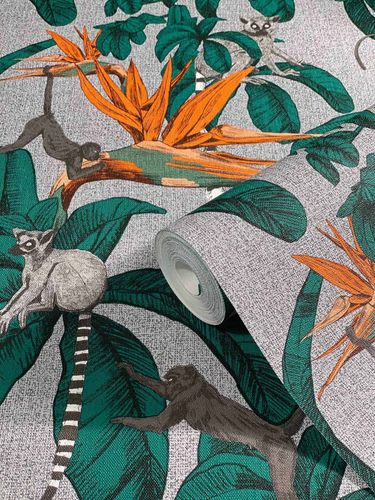 Non-woven wallpaper jungle palm trees gray green Marburg