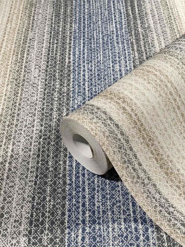 Wallpaper non-woven ethno striped beige blue Marburg 32655