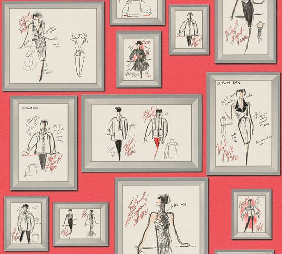 Karl Lagerfeld Designer Vliestapete Mode Zeichnung Grau