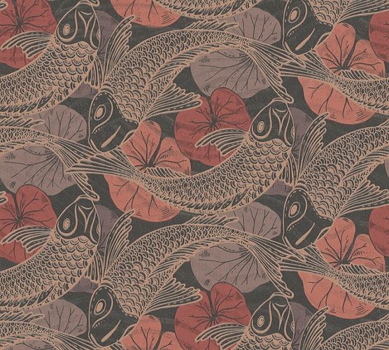 Non-Woven Wallpaper Koi brown red Metallic 37859-5