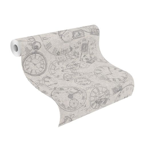 roll image wallpaper Andy Wand Rasch clocks grey 649239