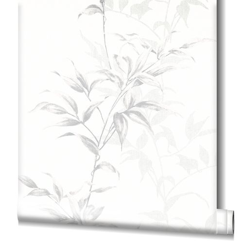 Wallpaper non-woven floral shrubs white gray 82221