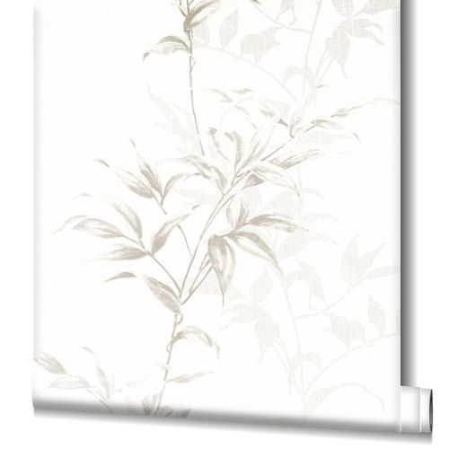 Wallpaper non-woven floral shrubs white brown 82223