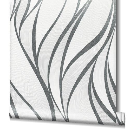 Wallpaper non-woven graphic waves black gloss novamur 82232