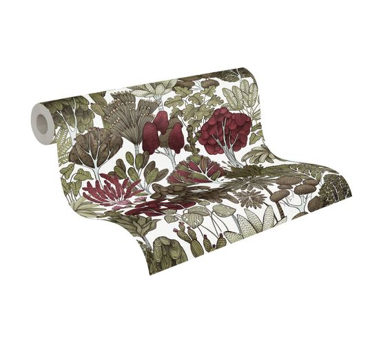 Tapete Vlies Palmen Floral weiß rot grün 37757-2