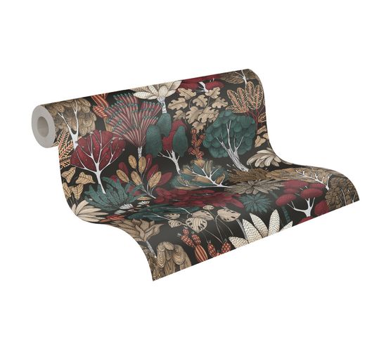 Tapete Vlies Palmen Floral schwarz grün rot 37757-6