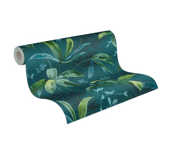 Non-Woven Wallpaper Leaves Jungle blue green 37704-4