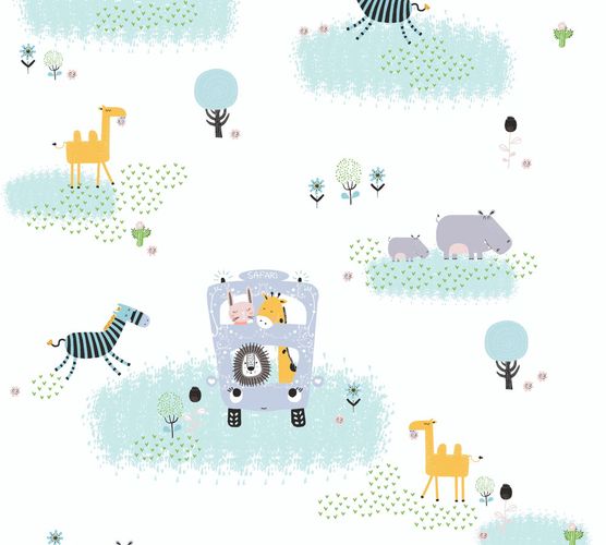 Image Kids Wallpaper Safari Animals colourful white 38114-1