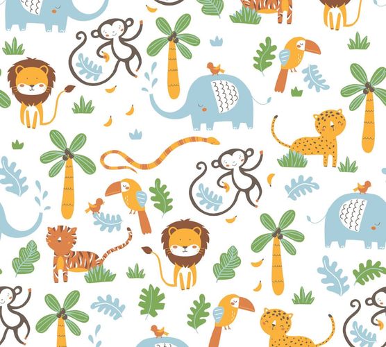 Kids Wallpaper Animals Jungle white colourful 38115-2