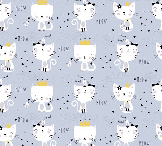 Image Kids Wallpaper Cat Bird grey white yellow 38131-1