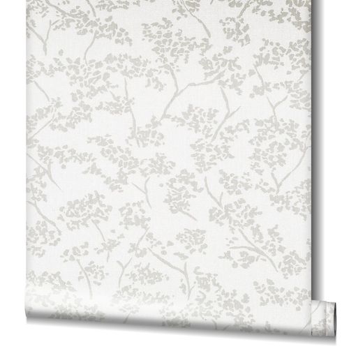 Non-Woven Wallpaper Leaves silver white Gloss 32703