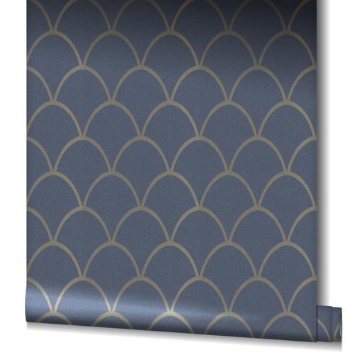 Non-Woven Wallpaper Geometry Glitter blue gold 32723