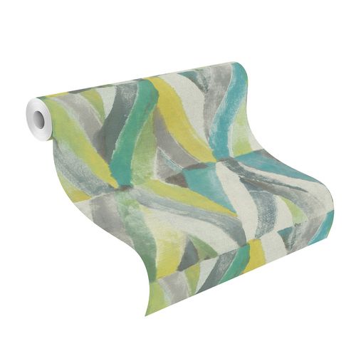 Roll Image Non-Woven Wallpaper Rhombus Ethno green yellow 704037