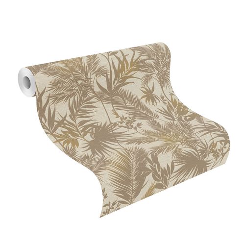 Roll Image Non-Woven Wallpaper Jungle Leaves beige gold 704136