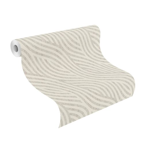 Roll Image Non-Woven Wallpaper Waves-Design grey white 704525