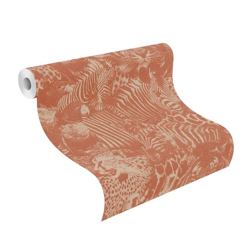 Rollenbild Tapete Vlies Safari Zebra Tiger orange-rot Rasch 704723