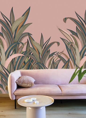 Picture Photo Wallpaper Rasch Leaves Fern pink green 542219