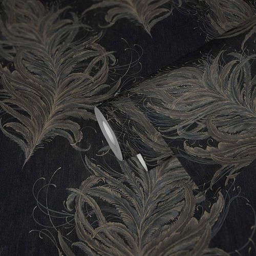 Photography Non-Woven Wallpaper Feathers Nature anthacite 38009-4