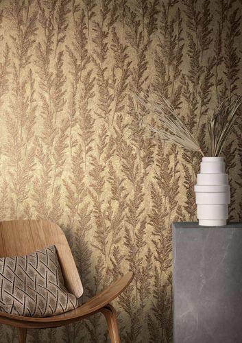 Image Non-Woven Wallpapern Plants gold brown Metallic 85729