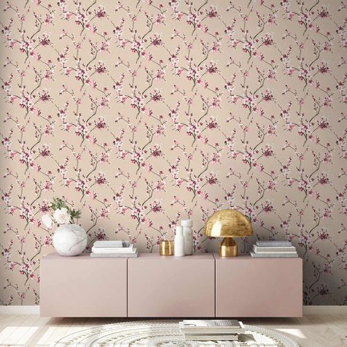 Picture Non-Woven Wallpaper Flowers Branch beige pink 38520-3