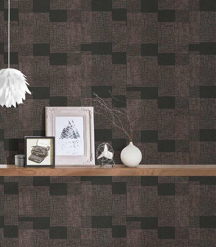 Image Non-Woven Wallpaper Squares Dots black bronze 38525-2