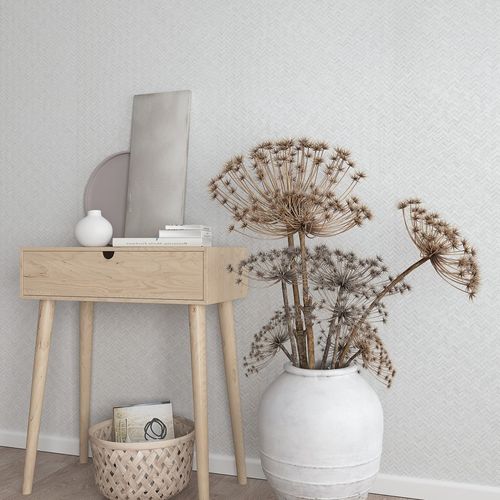 Picture Non-Woven Wallpaper Bast Wood Rattan white-grey 33315