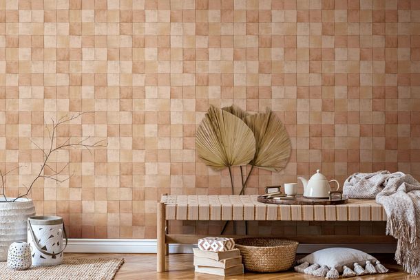 Photo Non-Woven Wallpaper Tiles beige Marburg 45705