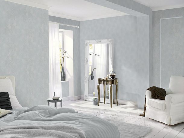 Picture Non-Woven Wallpaper Plain light blue-grey Rasch 450675