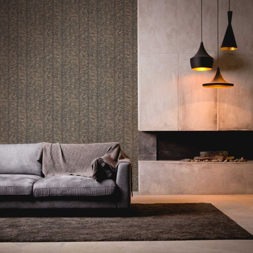 Non-Woven Wallpaper Herringbone dark grey brown 38697-1