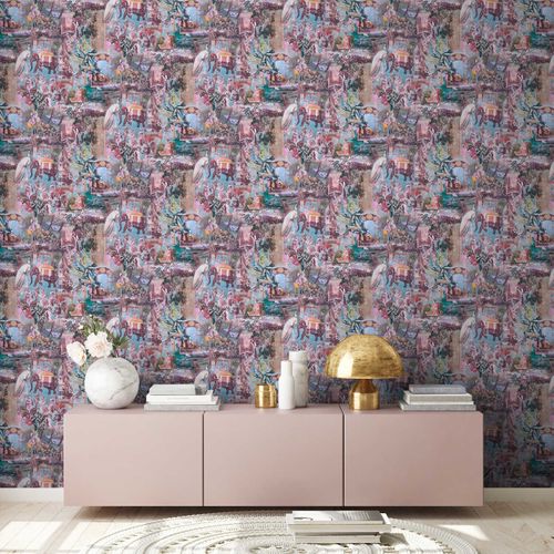 Non-Woven Wallpaper Indian blue colourful 38173-3