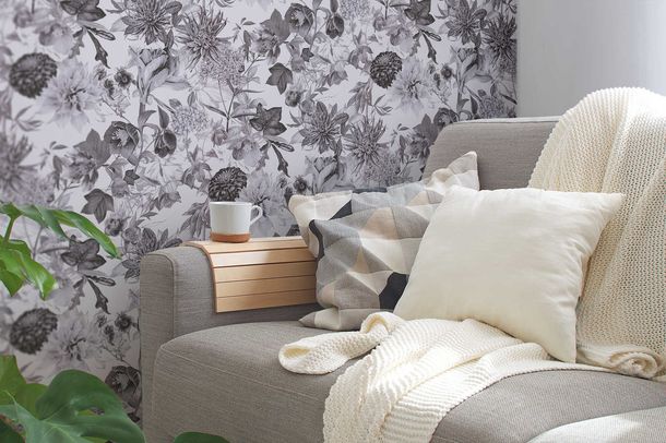 Non-Woven Wallpaper Flowers white grey 38175-3