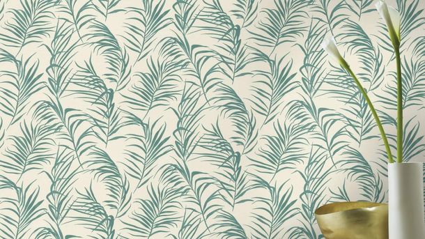 Wallpaper Barbara Home Collection leaves white dark green