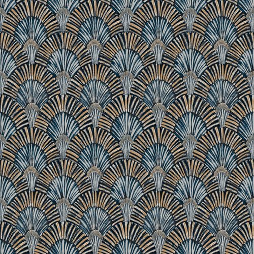 Non-woven wallpaper peacock feathers white blue gold 