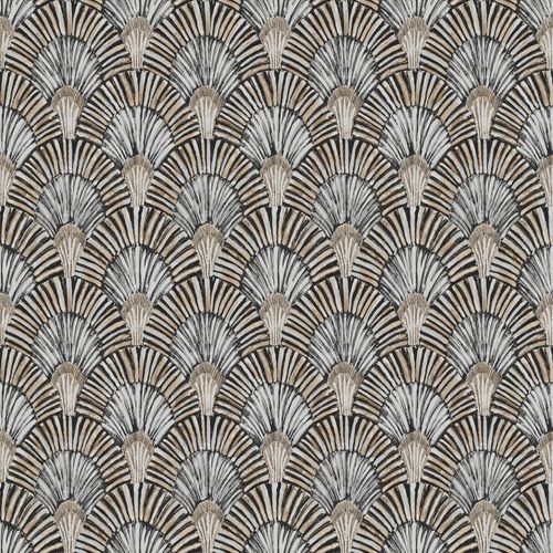 Non-woven wallpaper peacock feathers white brown gold 