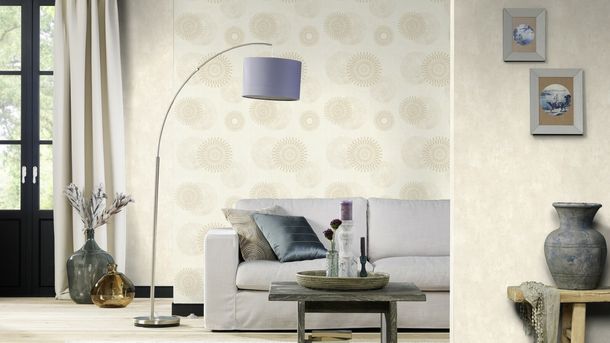 Vliestapete Rasch Gold Beige Betonoptik Kreise 651720