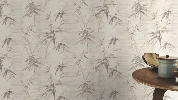 Non-woven wallpaper Rasch silver grey white bamboo 507539