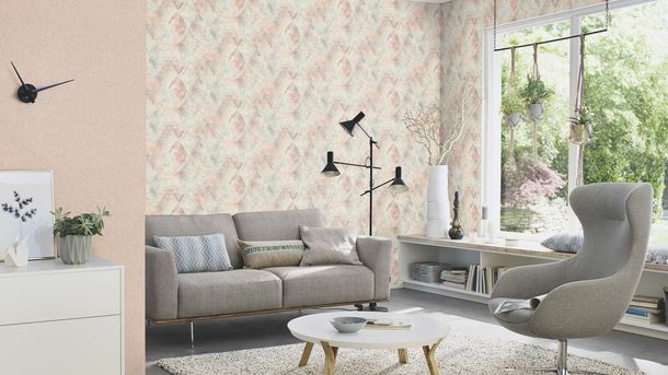 Non-woven wallpaper Rasch copper grey white diamond pattern