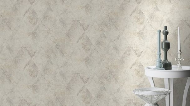 Non-woven wallpaper Rasch silver beige diamond pattern