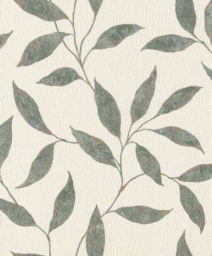 Non-Woven Wallpaper Rasch Bronze Green White Leaves 