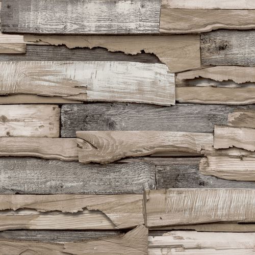 Rustic wood look wallpaper GranDeco WL1002 cream beige