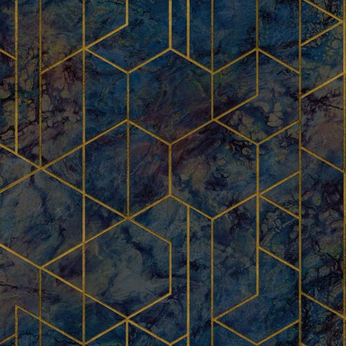 Marble design wallpaper WL2503 blue gold shimmer