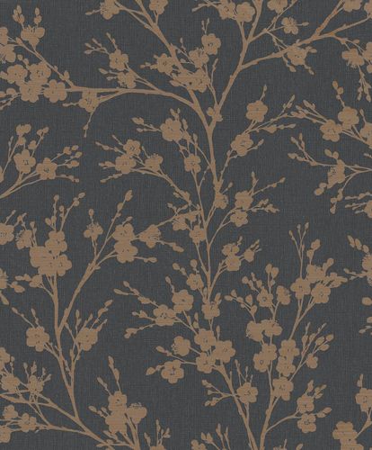 Vliestapete Ivy Floral Schwarz Gold 6812-50 Novamur