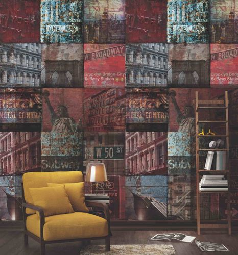 Grandeco Vlies Fototapete A40101 Patchwork NY Rot