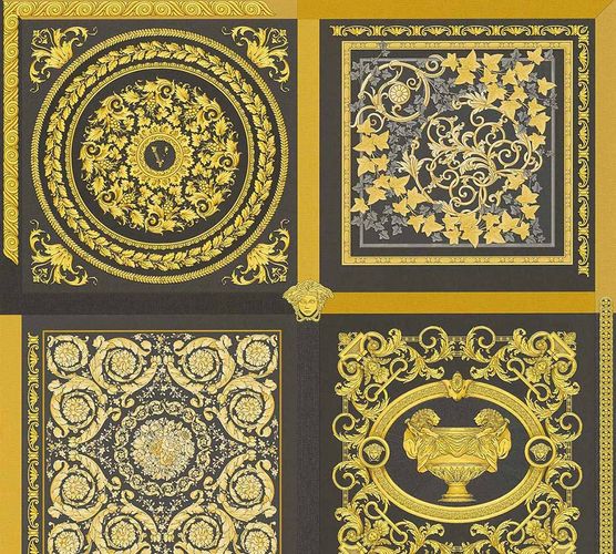 Versace non-woven wallpaper 38704-3 Tile Optics Black Gold