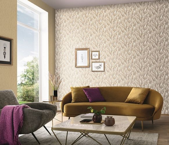 Non-woven wallpaper leaves Erismann 10104-02 Beige White