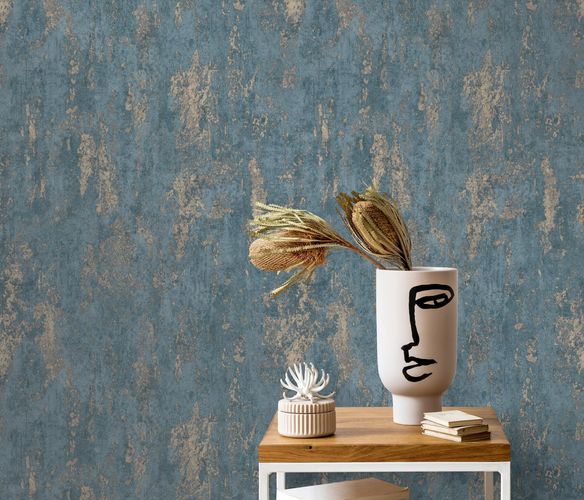 Non-woven wallpaper Erismann concrete look blue metallic