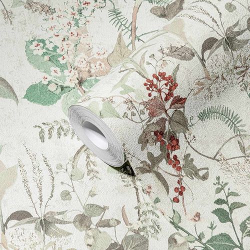 AS Creation non-woven wallpaper wild flowers white green