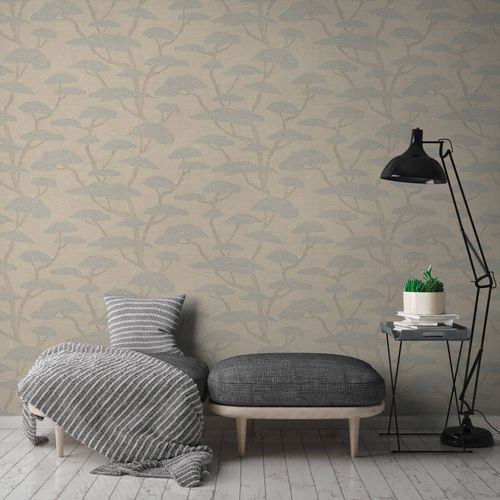 Non-woven wallpaper 38741-1 AS Creation beige blue tree pine