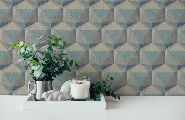 Non-woven wallpaper 38748-4 AS Creation blue beige 3D-look