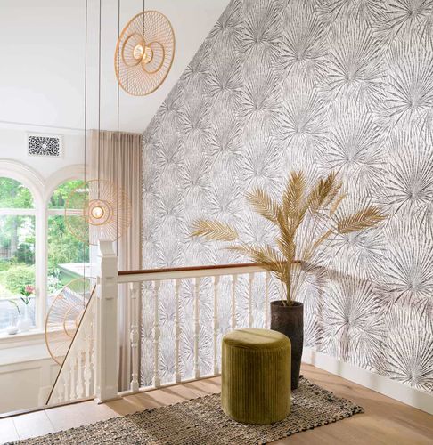 Non-woven wallpaper 555738 Rasch White Black Leaves